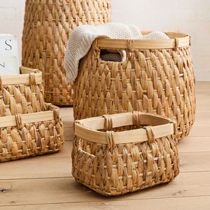 Woven Water Hyacinth Tall Basket Cylinder Laundry Storage <b>Bin</b> Handmade Eco Friendly Sustainable Wholesale Bulk OEM Supplier Home - Product Image 2