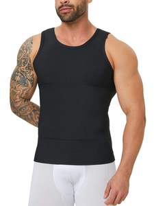 Camiseta sin mangas negra para hombre, de punto, color liso, cuello redondo, de secado rápido, ajuste deportivo, con doble capa en el abdomen - Product Image 5