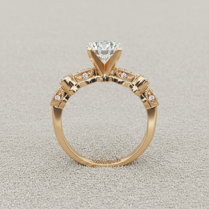 Bague de fiançailles vintage Stonewels Antique Bezel Pav plaquée or |   pour diamant cultivé en laboratoire certifié |   Monture de luxe sertie de milgrains - Product Image 2