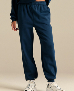 Pantalon de jogging molletonné bleu marine pour femme, taille mi-haute élastique, coupe ample, longueur cheville, couleur unie, décontracté, automne 2026 - Product Image 1