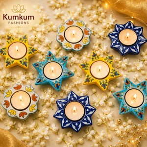 Portavelas de Cerámica Azul Pintado a Mano al por Mayor, Decoración para el Hogar, Regalos para Fiestas de Diwali, Navidad y Eventos - Product Image 1