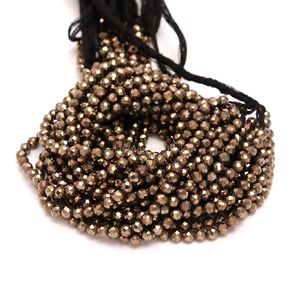 Cuentas redondas facetadas de pirita natural de 4 mm, cuentas de pirita microfacetadas, venta al por mayor de cuentas de pirita a granel para la fabricación de joyería. - Product Image 3
