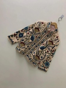 Chaqueta de Algodón con Bordado Floral Bohemio, Cuello Mandarín, Manga Larga, Cierre de Cremallera, Ropa Exterior Informal de Otoño para Mujer Adulta - Product Image 1