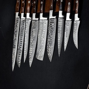 Juego de cuchillos de chef de acero de Damasco hechos a mano, 9 piezas, juego de cuchillos de cocina con mango de madera, hoja afilada, de A&M Enterprises - Product Image 4