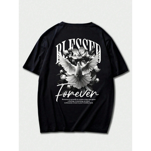 T-shirt formel pour homme en coton 100% tricoté à manches courtes, coupe droite, épaules tombantes, col en V, qualité supérieure, motif, grandes tailles, OEM - Product Image 1