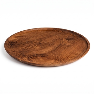 Bandeja Redonda Plana de Madera de Teca Sólida de Grado Alimenticio, Plato para Servir Hecho a Mano, Utensilio de Cocina de Madera, Vajilla Balinesa Premium, Herramienta de Mesa - Product Image 1