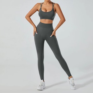 OEM Women Gym Fitness Striped Breathable 2 Piece Sets High Waist Butt Lifting Bottoms Sports Active Yoga - Product Image 3