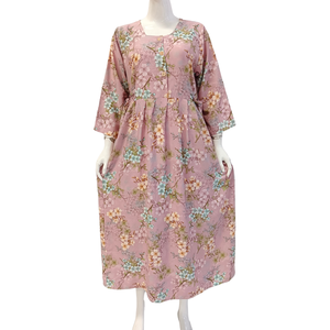 Robe midi décontractée pour femmes, bleu rayé, imprimé floral, manches trois quarts, col carré, coupe ample, coton respirant, tenue de tous les jours - Product Image 3