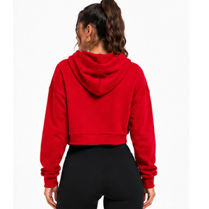 OEM Custom Design <b>Women</b> Cropped Hoodie <b>Red</b> Solid Color Long Sleeve Hooded <b>Sweatshirt</b> Casual Autumn Wear Breathable Hoodie - Product Image 4