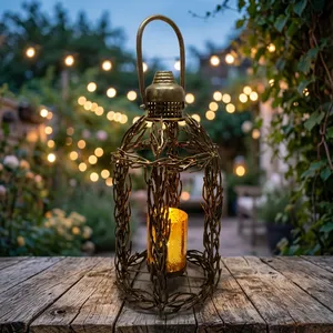 Lanterne de jardin en métal avec motif de feuilles et de branches, porte-bougie rustique, éclairage décoratif extérieur pour la terrasse et la décoration de la maison - Product Image 4