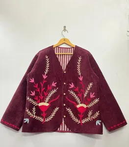 Veste d'hiver unisexe en velours de coton indien brodé Suzani, style bohème hippie, pour femme, fournisseur en gros de manteaux ethniques - Product Image 1