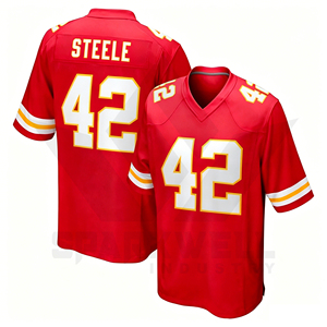 Maillot de football rouge pour homme des Kansas City Chiefs, col en V, manches courtes, polyester respirant, imprimé à l'avant, imprimé par transfert thermique - Product Image 3