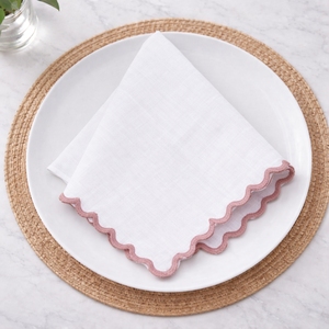 Luxury Plush Cotton Table Napkin with Scalloped <b>Edge</b> for Wedding Party Dining - Product Image 3