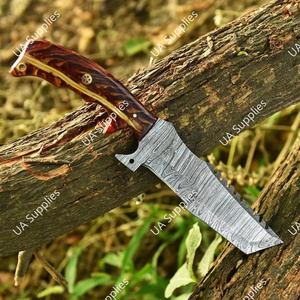 มีดล่าสัตว์อเนกประสงค์แบบดรอปพอยต์ ด้ามพลาสติก ใบมีดเหล็กดามัสกัสตีขึ้นรูปด้วยมือ แบบฟูลแทงค์ ผลิตตามสั่ง (OEM) สำหรับงาน DIY - Product Image 4