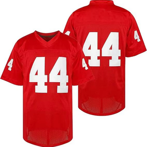 Maillot de football américain rouge pour homme, col en V, manches courtes, 100 % polyester, maille respirante, coupe classique, numéro d'équipe imprimé - Product Image 4