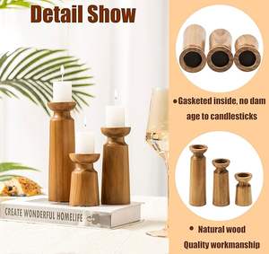 Porte-bougie en bois rustique pour décoration de table, support à bougie en bois artisanal de qualité supérieure, porte-bougie en bois naturel pour table à manger - Product Image 6