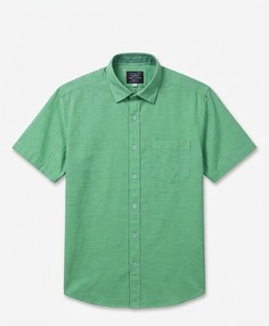 Camisa Casual de Popelina de Algodón de Manga Corta Verde para Hombre, Cuello Clásico, Color Sólido, Transpirable, para Verano - Product Image 4