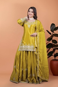 Nueva Colección de Salwar Kameez Moderno y Elegante con Corte Acampanado, en Seda Chinon Pura de Secado Rápido, para Todas las Temporadas, con Bordado para Bodas - Product Image 5