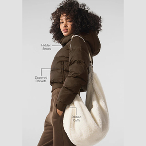High demand Women's Foxy Puffer Jacket Faux Fur Trim Cropped Puffer Jacket Luxury Winter Outerwear custom OEM private <b>label</b> - Product Image 3