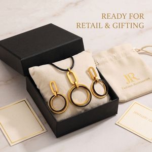 Ensemble Collier et Boucles d'Oreilles Géométriques Noirs Mats Tendance en Acier Inoxydable 316L pour Cadeau de Fiançailles ou de Fête - Vente en Gros - Product Image 1
