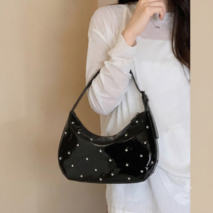 Bolso de Mujer de Cuero PU con Diseño de Puntos y Decoración de Diamantes de Imitación, Correa Única, Cierre de Cremallera, Diseño Portátil para Viajes - Product Image 5