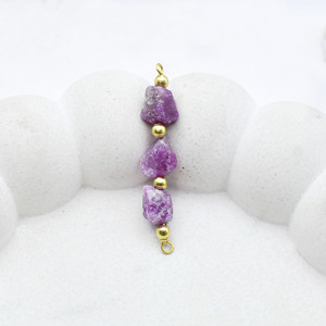 Ruby Connector Three Stone With Beaded Charm Connector Handmade Gold Plated Birthstone Jewelry Gift For Her - Product Image 3