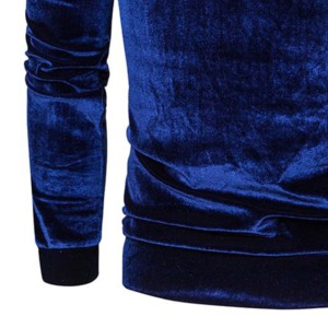 Sweat à capuche en velours pour homme, bleu uni, coupe ajustée, décontracté, avec poche, hiver, manches régulières, tricoté, 100% polyester - Product Image 3