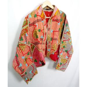 Indian Handmade Women's Vintage <b>jacket</b> with <b>mandarin</b> <b>collar</b> Beautiful Kantha Patchwork Multi-Color <b>jacket</b> for Parties - Product Image 4