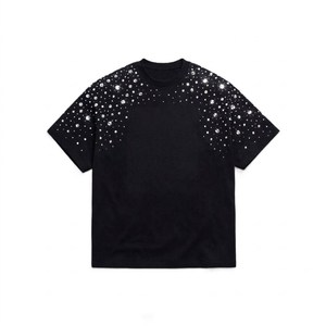 Camiseta de Hombre con Hombros Caídos y Pedrería, Estilo Moderno, de Gran Calidad, 100% Algodón, Cuello Redondo, Informal, Marca Privada - Product Image 3