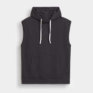 Sweat-shirt à capuche sans manches pour homme, blanc uni, en coton French Terry, coupe décontractée, avec poche, pour l'automne - Product Image 2