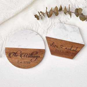 Custom Logo Eco-Friendly Modern <b>Marble</b> Acacia Wood Bamboo Drink Coaster Home Decor <b>Coffee</b> Dining <b>Table</b> Natural <b>Marble</b> Wood - Product Image 3