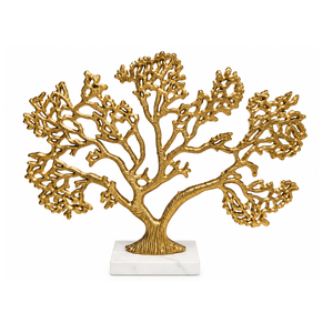 Escultura Metálica del Árbol de la Vida con Acabado Dorado, Adorno Decorativo con Base de Mármol Blanco para Decoración de Mesa en Hogar u Oficina - Product Image 1