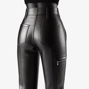 กางเกงหนังเอวสูงผูกเชือกสไตล์โมโตสุดเท่ - Product Image 2