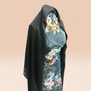 Ensemble Garbasaar en Dirac suisse allemand bleu sarcelle foncé pour robe en twill jacquard avec châle noir à imprimé floral vintage et dentelle blanche - Product Image 2
