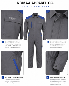 Spandex Hi Visibility Industrial <b>Work</b> Coverall Heavy Duty Mechanic Utility Pockets Concealed Front Zip <b>Waterproof</b> Anti-Bacterial - Product Image 3