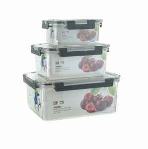 Juego de Recipientes de Plástico para Almacenamiento de Alimentos, 3 Piezas, Tapa Hermética, Cierre Rápido, Apilables, Aptos para Microondas y Congelador, Plástico Transparente, Libres de BPA - Product Image 1
