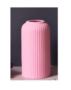 Vase à fleurs en céramique côtelée rose, finition mate, pour fleurs séchées, décoration de table, maison, bureau - Product Image 1
