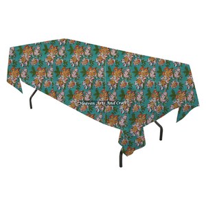 Mantel Rectangular Personalizado 100% Algodón Suave, Estampado a Mano con Diseño Floral Étnico Jaipuri, Elegante para Bodas y Cenas - Product Image 3