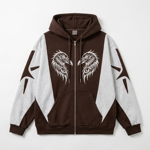 Sudadera con capucha de verano para hombre, 100% algodón, forro polar, corte regular, hombros caídos, bloques de color, con cremallera, ropa de calle de invierno de alta calidad - Product Image 6