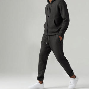 Ensemble de survêtement respirant pour homme, faible MOQ, logo personnalisé, 100% coton molletonné, sweat à capuche zippé intégral et pantalon de jogging vierge, vente en gros - Product Image 3