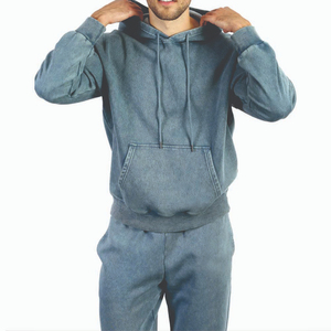 Custom Winter Hooded SweatSuits Men Streetwear Acid Wash Zip-Up Hoodies & Sweatpants Set Breathable Tracksuits - Product Image 1