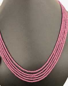 Collar de cuentas redondas de zafiro rosa de 5 capas, hecho a mano, joyería de piedras preciosas naturales, collar de zafiro de plata 925, venta al por mayor. - Product Image 5