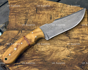 Cuchillo de hoja fija con mango de madera industrial UA Supplies, acero de Damasco, punta de gota, 0.5mm de grosor, 8 pulgadas de longitud total, para exteriores y EDC - Product Image 2