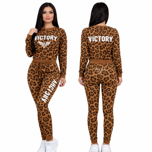 Conjunto Deportivo de Mujer con Estampado de Leopardo, Sudadera con Letras 'Victory', Traje de Jogging para Dama, Ropa Deportiva de 2 Piezas para Gimnasio y Entrenamiento - Product Image 1
