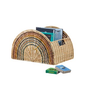 Boho Rainbow Water Hyacinth Storage Basket Cute Woven Toy Organizer <b>Bin</b> Decorative <b>Diaper</b> Holder with Handles - Product Image 3