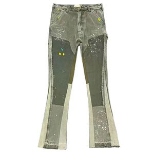 Jean en denim vintage de haute qualité, coupe droite, double genou, avec logo personnalisé, délavé, décorations rivets, style streetwear hip-hop - Product Image 3