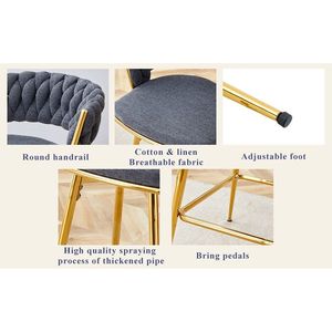 Set di Quattro Sgabelli da Bar Girevoli con Seduta Morbida in Cotone e Lino Nero, Gambe in Metallo Dorato Antiruggine e Resistenti all'Usura - Product Image 6