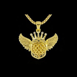 Collier pendentif tête de lion plaqué or avec ailes et couronne pour homme, bijoux hip-hop en zircon cubique - Product Image 2