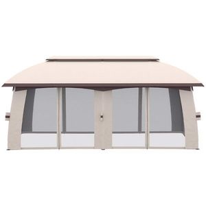 Gazebo in Metallo Beige 3x6 Metri con Rete Impermeabile per Cortile e Arredamento Esterno Villa - Product Image 1