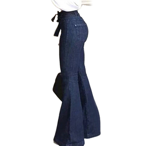 ELEGANT CORPORATION Jean droit taille mi-haute longueur intégrale en denim bleu délavé grande taille pour femme décontracté avec fermeture éclair respirant - Product Image 1